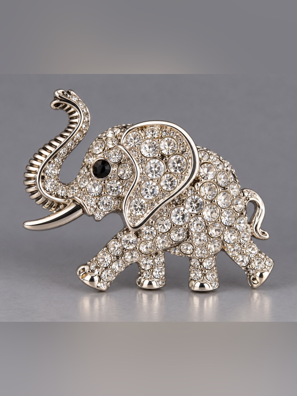 Crystal Elephant Brooch - Gold-Tone with Clear Crystals